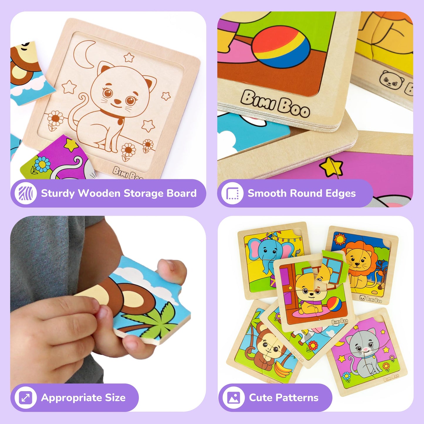 Bimi Boo 6-Sets Of Animal Themed Jigsaw Wooden Puzzles For Toddlers 1-3 - Preschooler Montessori 4-Pieces Puzzle Sets - Stem Educational Learning Wooden Toy For Babies (4 Pcs Per Set, 6 Sets)