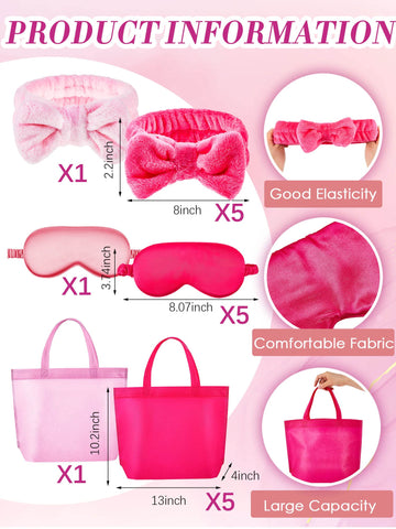 Sintuff 24 Pcs Kids Spa Party Supplies For Girls 6 Spa Party Robes 6 Tote Bags 6 Headbands 6 Spa Masks (Pink Birthday,Size 14)