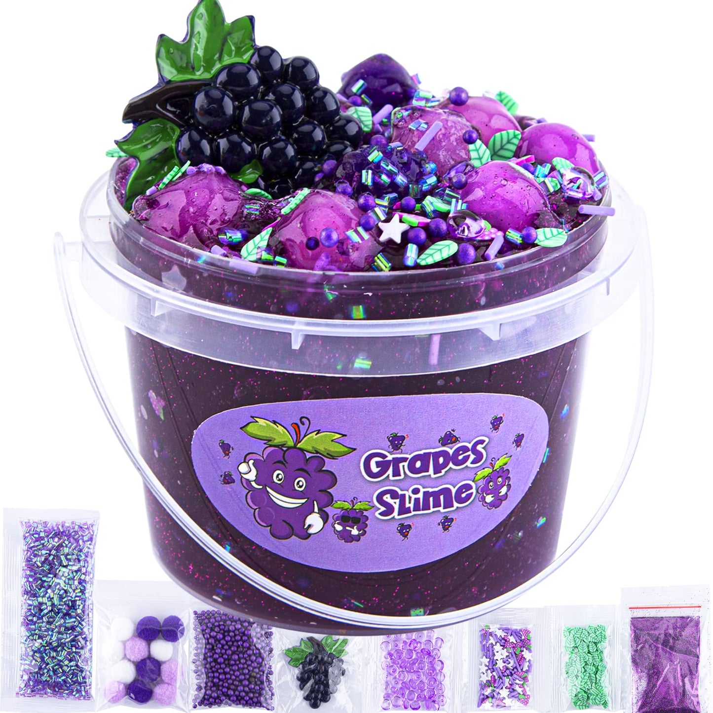 Clear Slime For Kids, Purple Grape Slime Kit For Girls And Boys Age 8-12, Crunchy Slime With Jelly Cubes, Non Stick Slime With 8 Packs Slime Add Ins, Kids Party Favors, Birthday Christmas Easter Gifts
