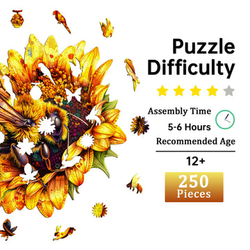 Jigfoxy Wooden Puzzles for mature-themeds Bee Wood Puzzles mature-themed Unique Animal Shape Wooden Jigsaw Puzzles for mature-themeds Birthday Gifts for Puzzle Lovers Family Friend (L-13.4 * 12.8in-250pcs)