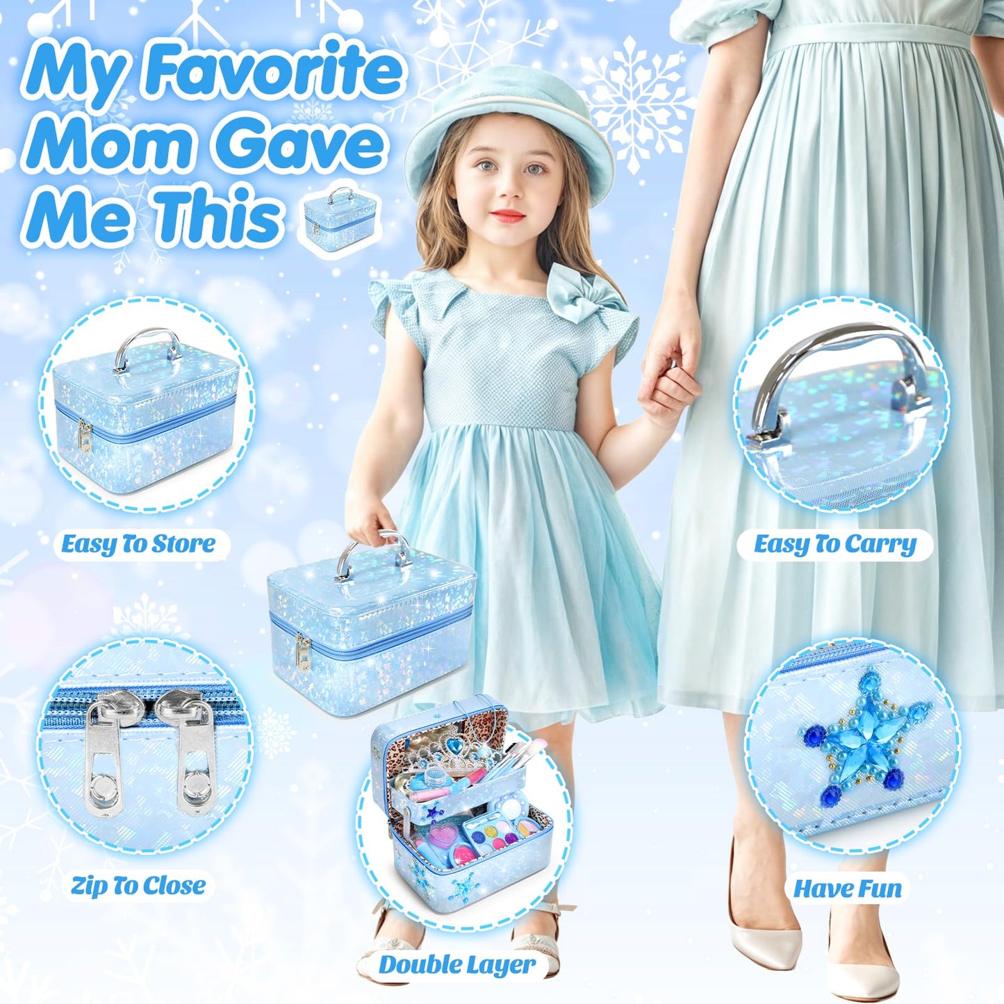 INNOCHEER Kids Makeup Kit for Girl Toys, Frozen Toys for Girls Makeup Kit, Washable Make Up for Kids Double Layer, Frozen Makeup