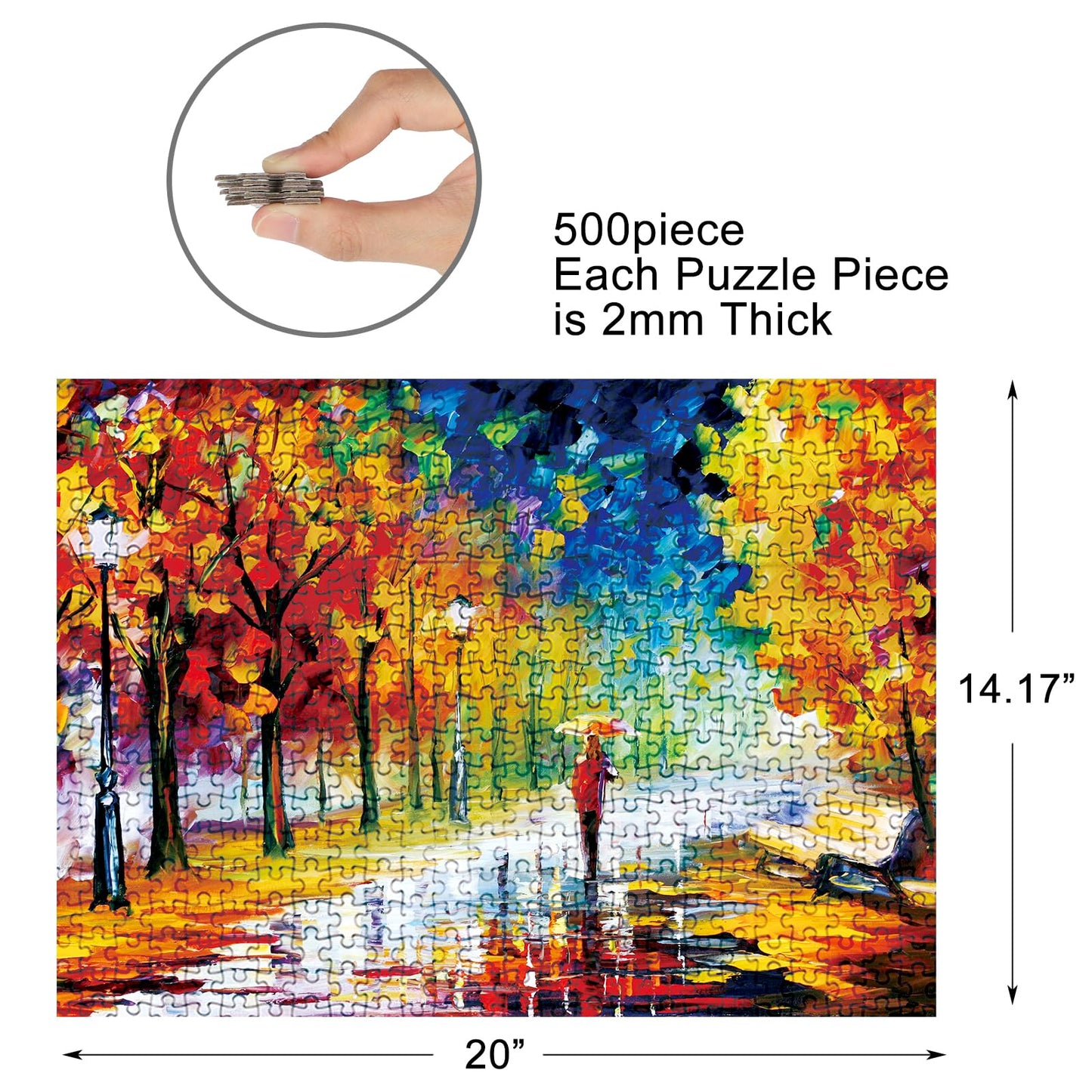 Diiopoty Jigsaw Puzzles 500 Piece For Adults Oil Painting Evening Walk On Rainy Day Street Tree Landscape Challenging Puzzle Fit