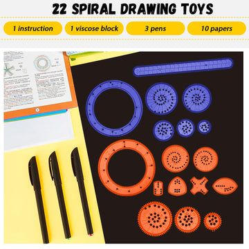 Chivao Spiral Art Gear Geometric Ruler Template for Drawing, Plastic, Includes Stencils and Pens for DIY Art Crafts