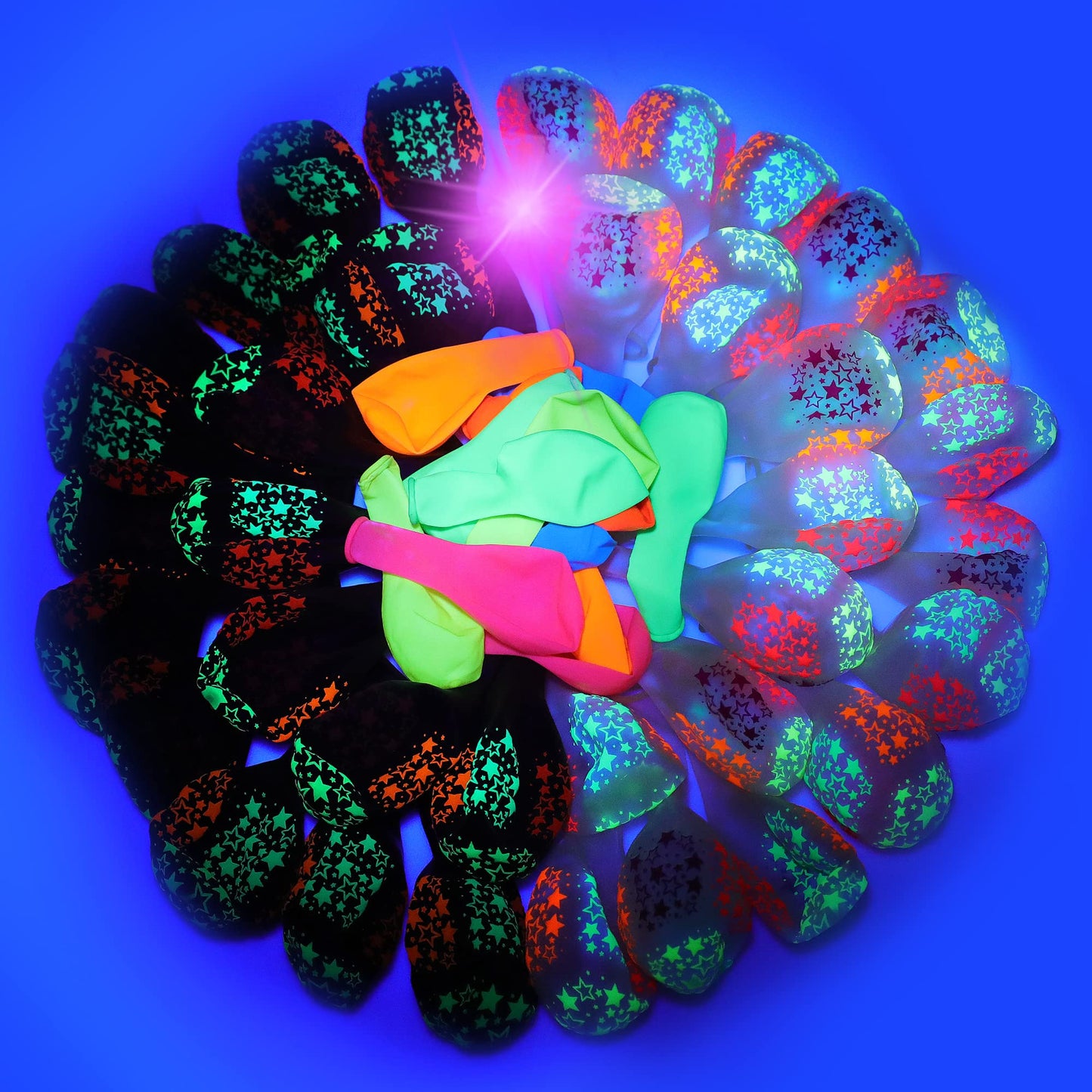 90 Pcs Uv Neon Balloons ,Neon Stars Glow Party Balloons Uv Black Light Balloons Glow In The Dark For Birthday Decorations Weddin