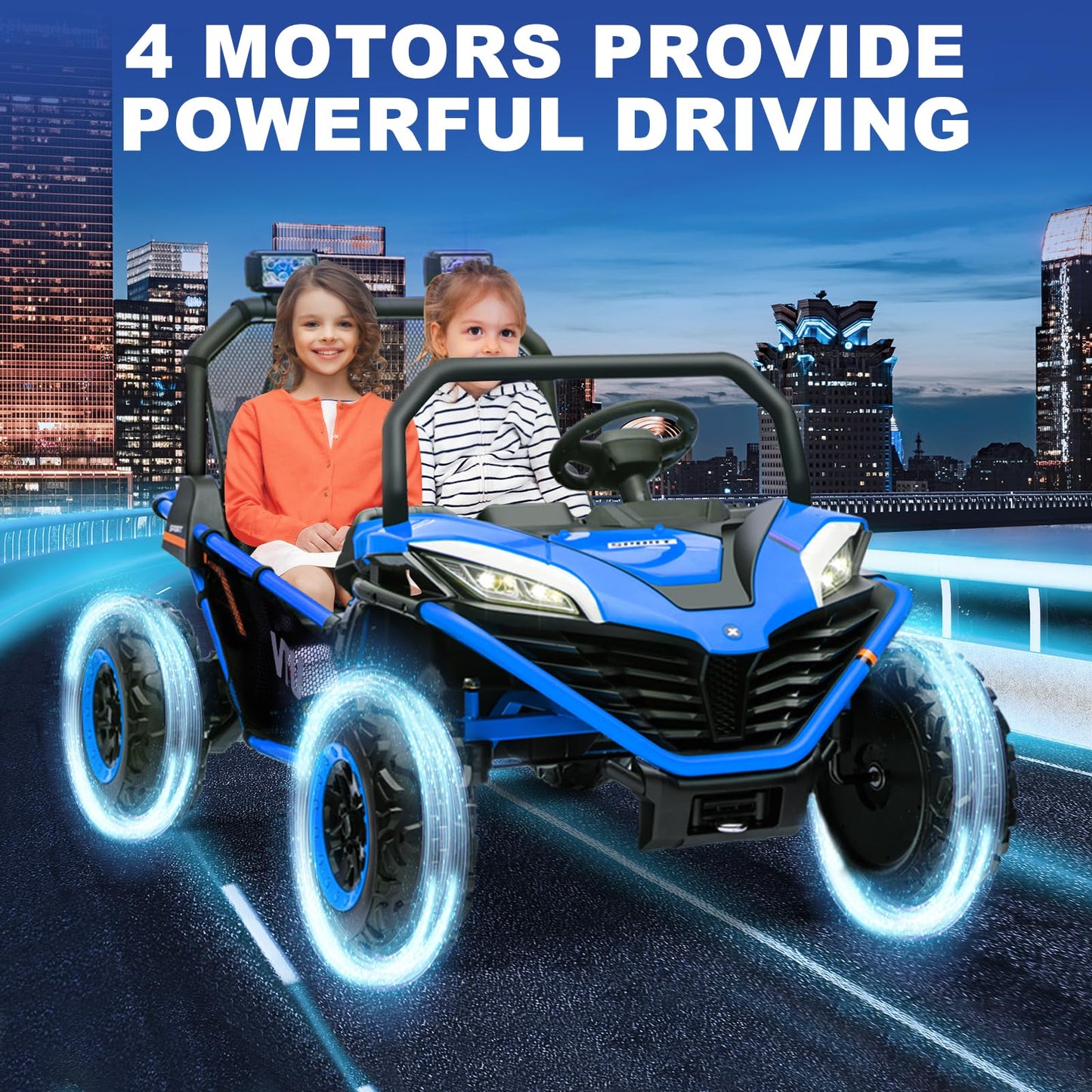 OTTARO 24V 4WD 10 AH Ride on Car Truck, Electric Car UTV 2 Seater for Kids with Metal Frame, Remote Control, Bluetooth-Purple