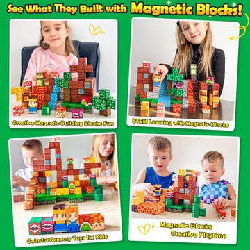 100Pcs Magnetic Blocks Magnetic Building Blocks Sensory Toys For Kids Ages 3-5 6-8 8-12 Kids Game Toys For 3+ Year Old Boys & Gi