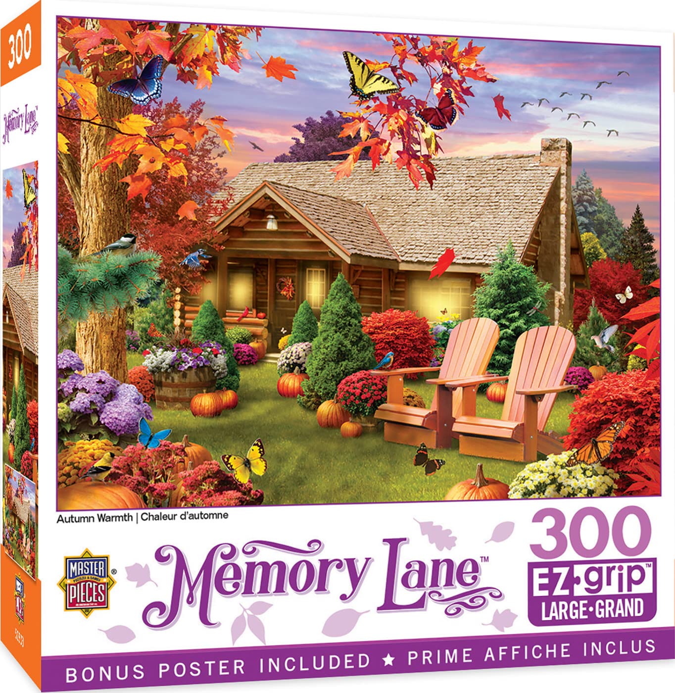 MasterPieces - 300 Piece Jigsaw Puzzle, Large EZ Grip Shapes, Autumn Warmth, Fun for Adults, Seniors, Family, Kids, Non-Glare Fi