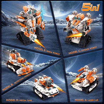 5 In 1 Stem Robot Building Kit, App & Remote Control Robot Rc Toy For Kids, 689 Pcs Building Blocks Set, Diy Engineering Robotic