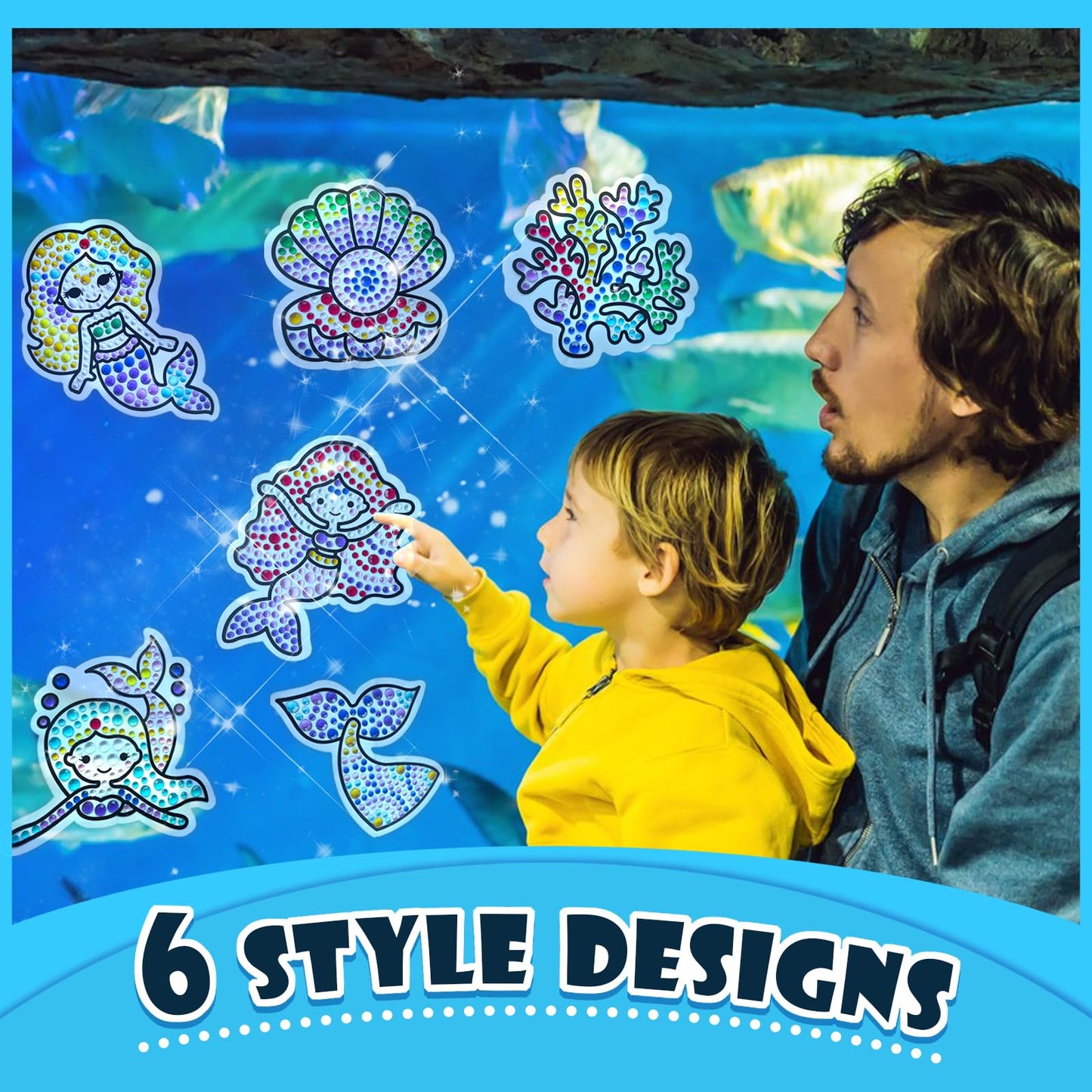 Yazhiji 6 Sheets Mermaid Diamond Window Art Craft Kits For Kids, Suncatcher Set For Ages 6 7 8 9 10 Seaweed Diy Painting For Gir