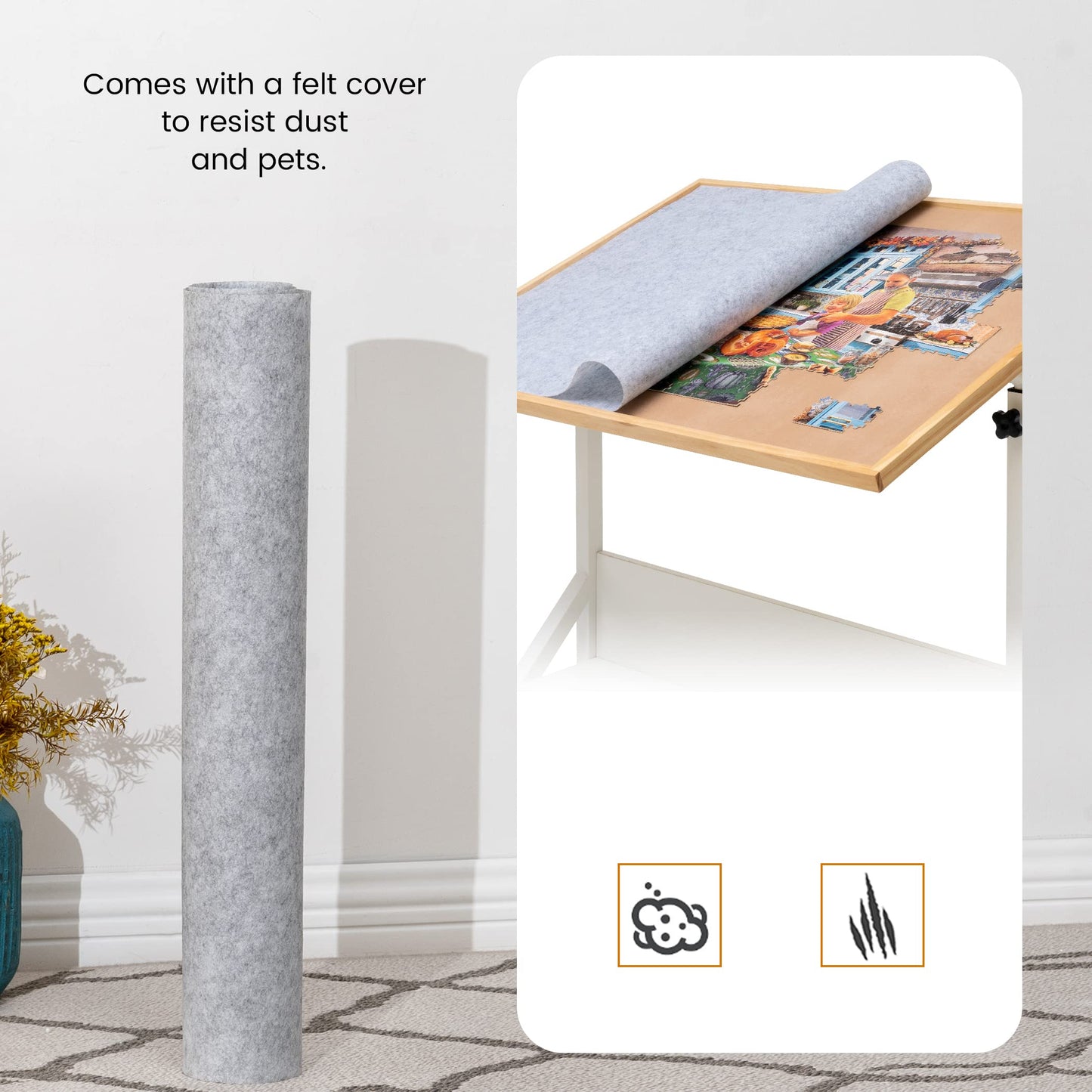 Tektalk Jigsaw Puzzle Table with Adjustable Height, White, MDF, Model E2015, 4 Roller Wheels, Fits Up to 1500 Pieces