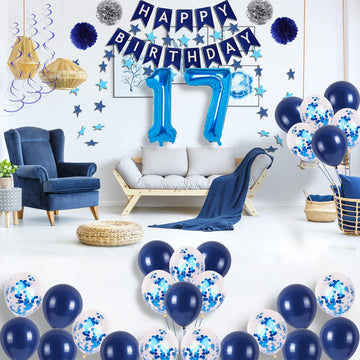 Naninuneno 17Th Blue Birthday Party Decorations For Boy Girl Men Women, Happy 17 Birthday Balloons Supplies With Happy Birthday