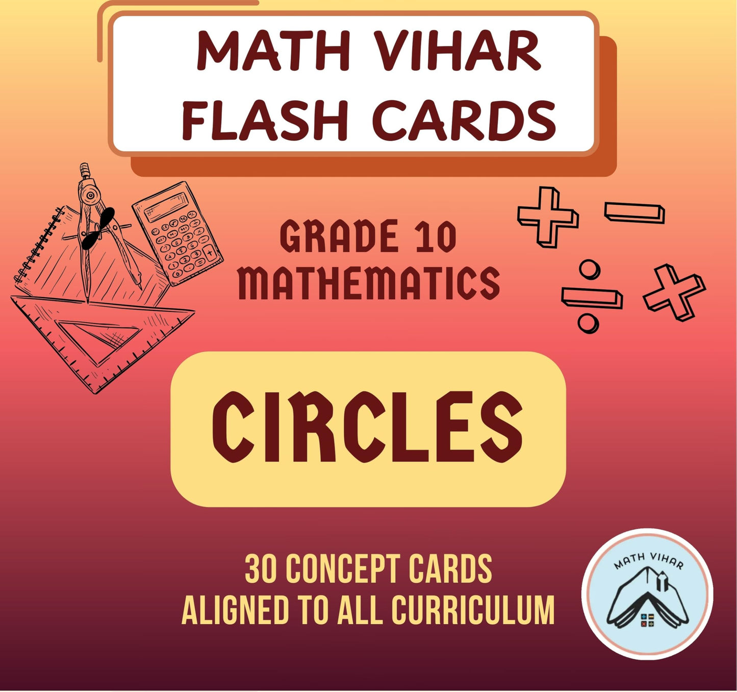 Math Vihar Circles Flash Cards For Grade 10 | 30 Concept Cards | Cbse Icse Igcse Maths SelfLearning Tool | Tangents, Theorems &