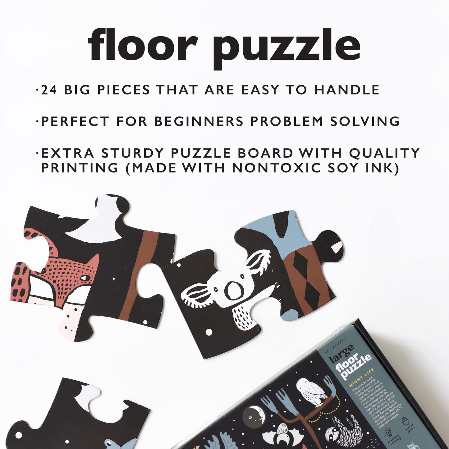 Wee Gallery Night Life Floor Puzzle, 24 Large Pieces, Durable Jumbo Jigsaw Floor Puzzles For Beginner, Toddlers, Preschool Kids, Learning Toy, Cognitive & Motor Development Activities, Brain Games