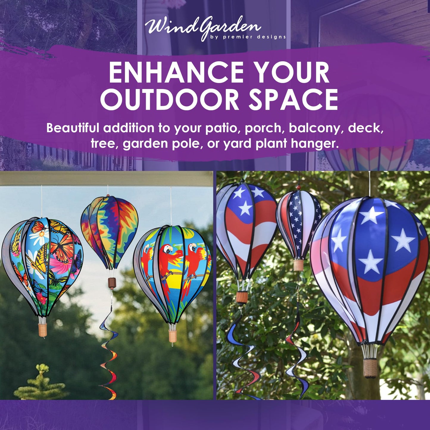 Hot Air Balloon Hanging Garden Spinner 22' - Vibrant Patriotic Design, Weather-Resistant Outdoor Decor, Durable & Lightweight For Patios, Yards, And Gardens - Eye-Catching Wind Spinner