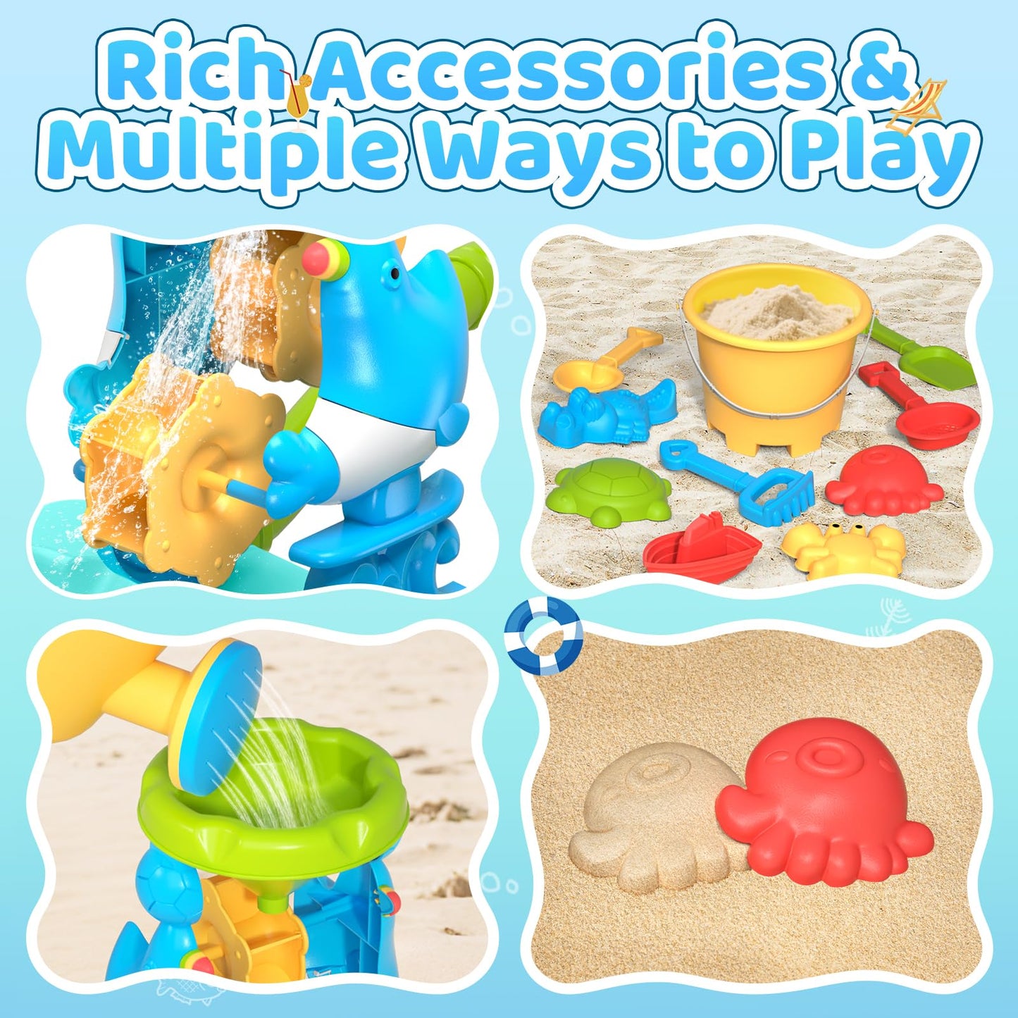 Eterfun Beach Sand Toys For Kids - Beach Toy Trolley Car With Shovel Tool Kit, Beach Bucket & Animal Molds - Summer Outdoor Gift