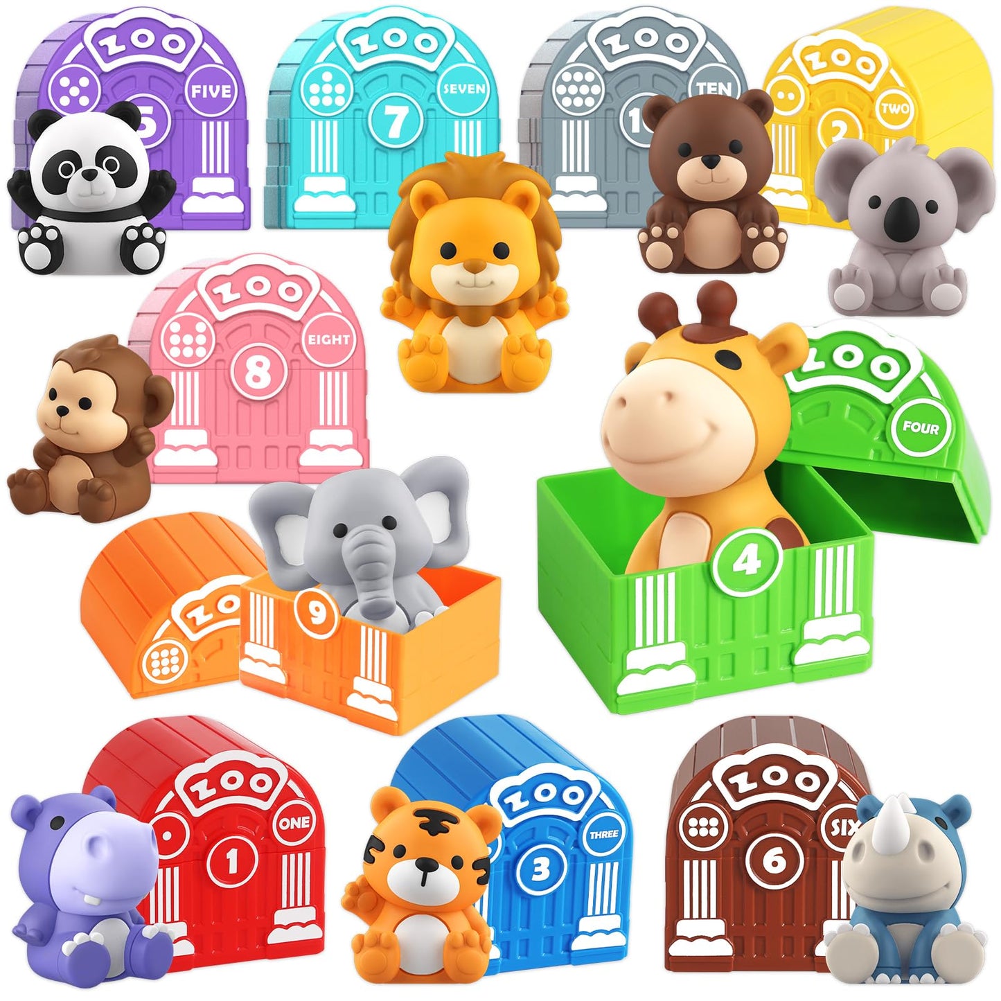 Toddler Toy For 1 2 3+ Years Old, Learning Toy For Toddlers With 20Pcs Safari Animal Toy, Montessori Educational Toy For Kids,10 Animals &10 Houses For Babies Boys Girls Easter Christmas Birthday Gift