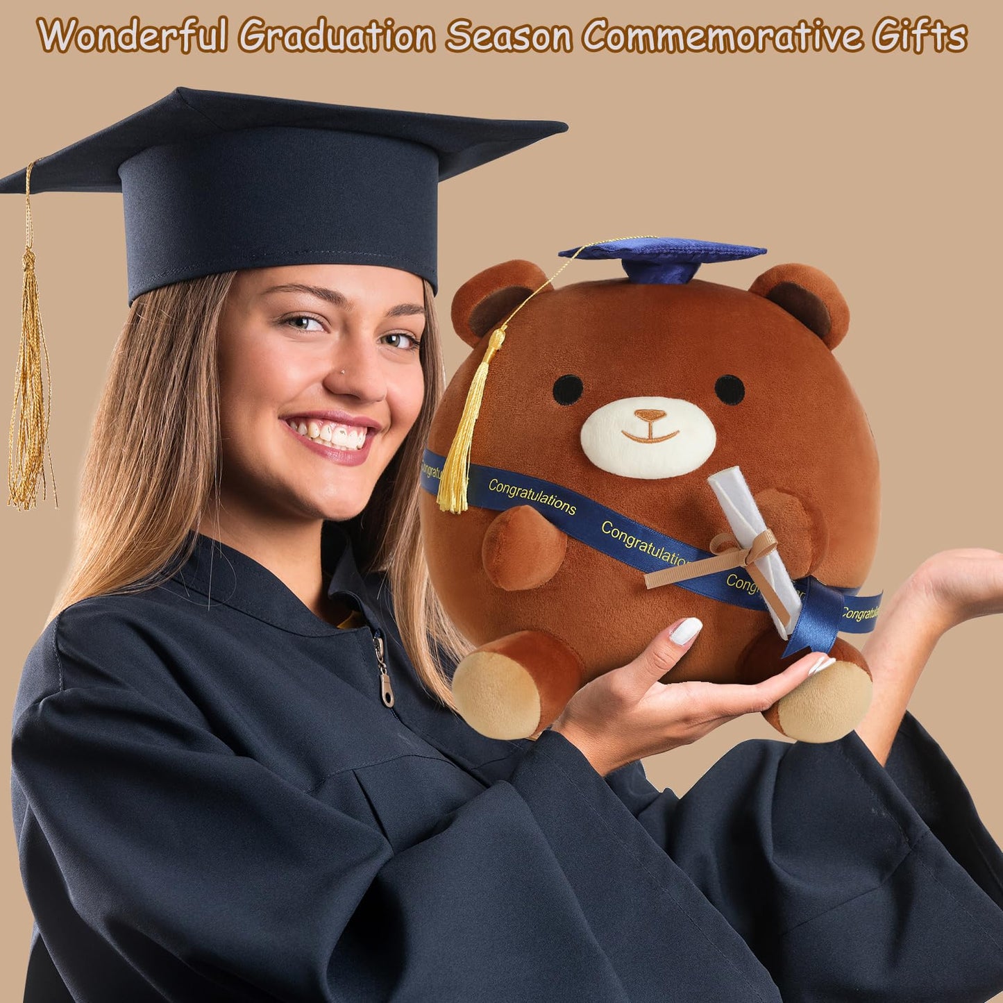 Finebee Bear Stuffed Animal Brown Bear Plushie Present Doll Gifts Soft Graduation Plush With Cap For Kids Students Kawaii Celebr