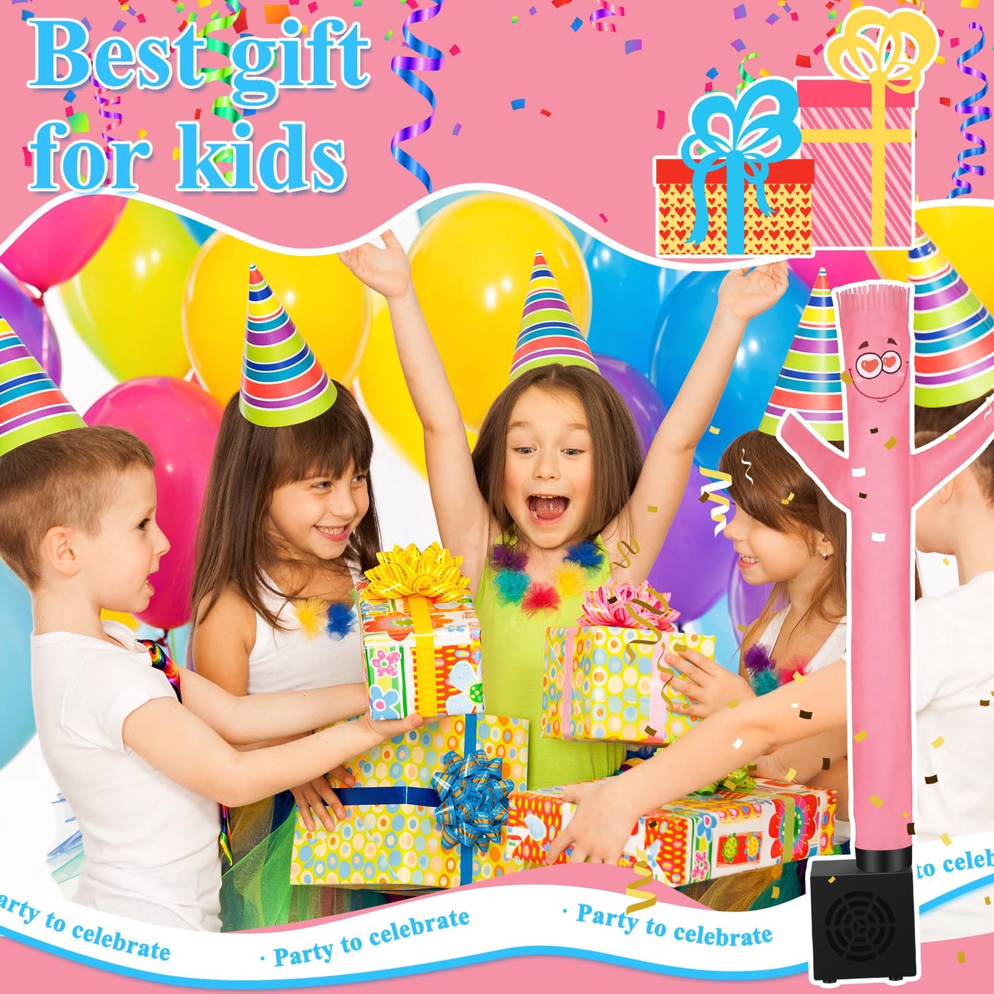 Poen Easter Mini Inflatable Tube Man - Funny Gift for Kids, Wacky Waving Inflatable Guy with Blower for Birthday Party Decor, Multicolored