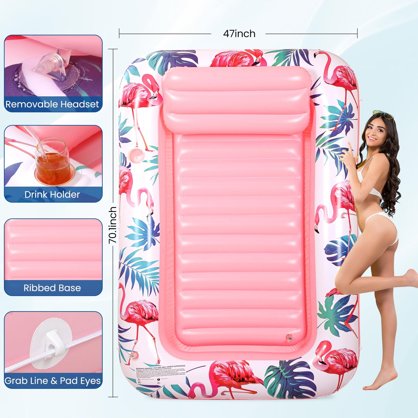 enhanced Inflatable Tanning Pool Lounger Lake Flamingo Pool Float Floaties for mature-themeds - Comfortable Design with Cup Holders and Headrest - Perfect for Beach Parties Lake Lounging and Tanning