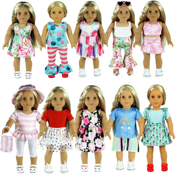 Reeraa 20 Pcs 18 Inch Doll Clothes And Accessories For American 18 Inch Girl Doll Clothes Gift Including 10 Complete Sets Of Clothing