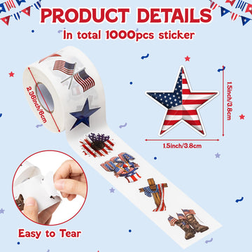 A1Diee America Veterans Day Stickers - American Flag Patriotic Stickers For Independence Day Decorations Red White And Blue Usa Memorial Day Veterans Day Decals Party Favor Supplies Decor, 1000Pcs