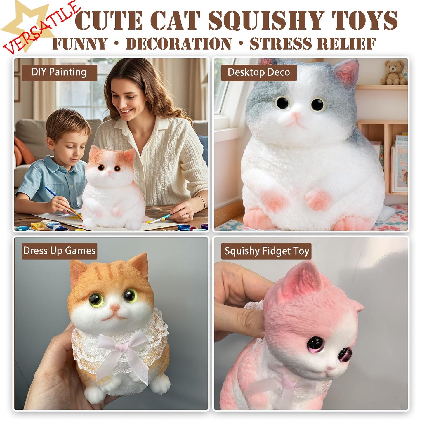 YJPPDD Big taba Squishy Cat Handmade Squishy Cat for mature-themed/Kids Stress Relief Cute & Soft Cat Design Perfect Squeeze Toys Gift for Relaxation and Fun - Dress Up Your Own Squishies Cat(Siamese)