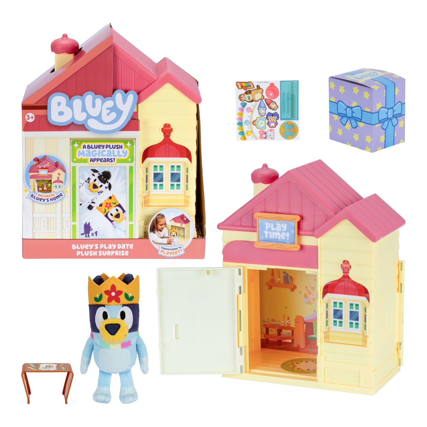 Bluey Play Date Plush Surprise, Decorate House With Stickers, Attach The Play Time Sign, Then Open The Door For A Surprise Plush
