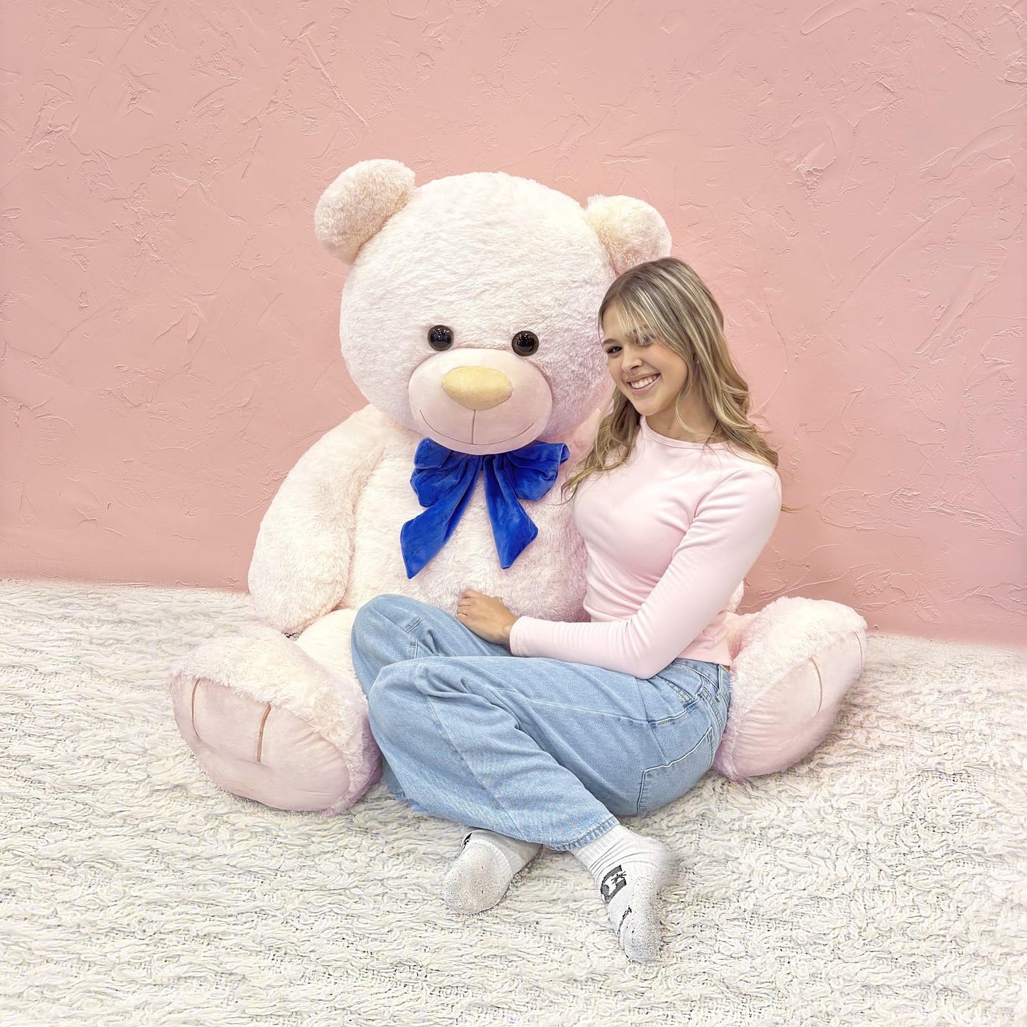 Morismos Big Teddy Bear 4 Ft Stuffed Animal, 47In Stuffed Bear Baby Shower Life Size Giant Teddy For Mother,Kids,Girlfriend,Wife