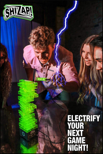 Amped Gamez ShiZap! Illuminated Electric Shock Stacking Block Game - Multicolor, LED Base, Family Fun for Teens & Adults