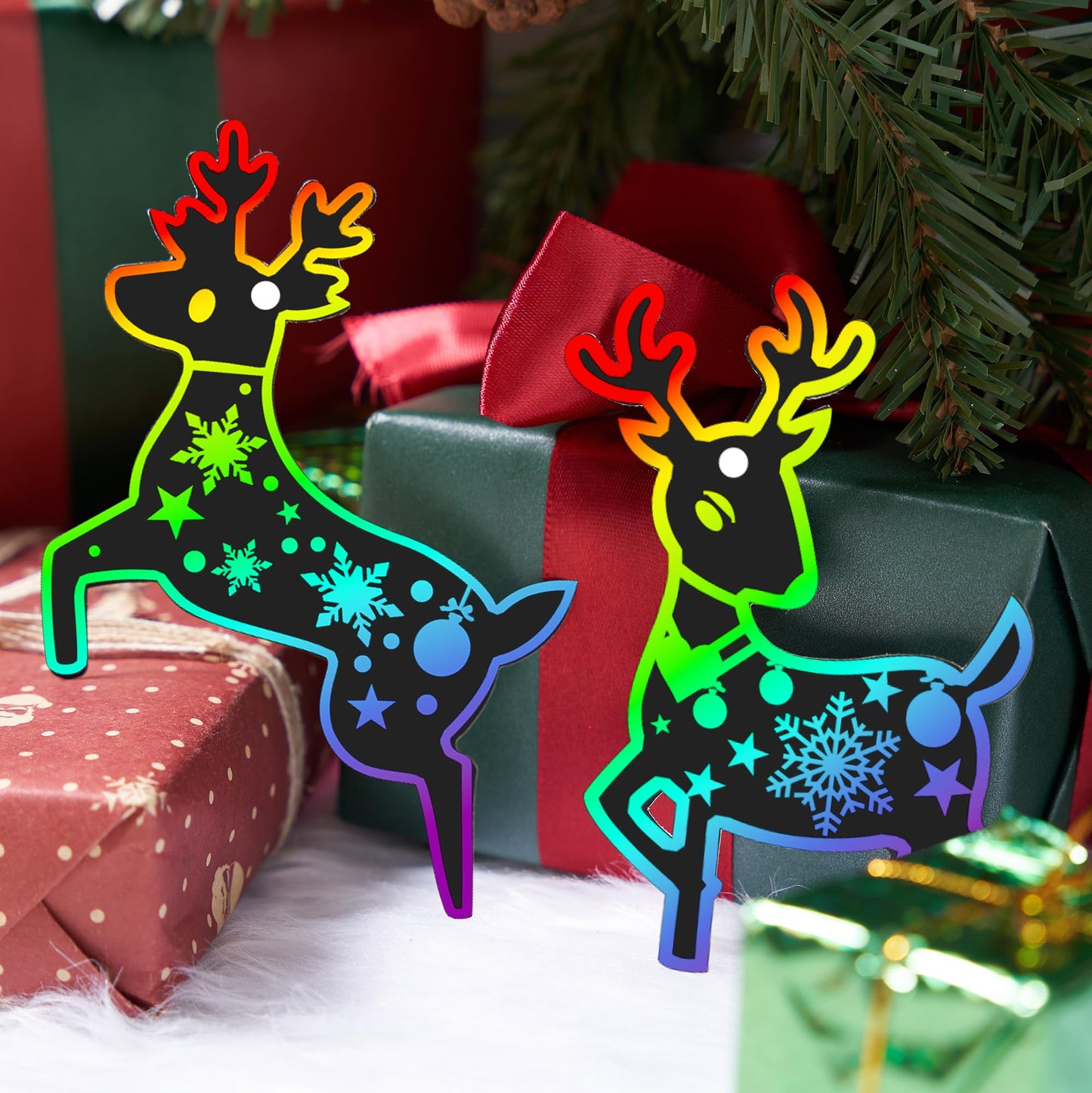 JOYIN 48 Pcs Christmas Scratch Art Ornaments, Scratch Paper Craft Kit Include Snowman, Snowflakes, Christmas Tree, and Reindeer,