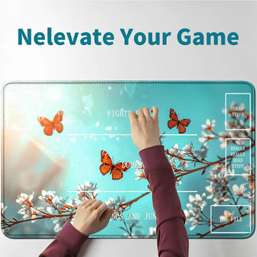 RWUTYTIUL Butterfly Blue Card Playmat 24 X 14 Inch with Tube Bag, Card Gameplay Desk Mats for Commander Deck MTG RPG CCG TCG Car