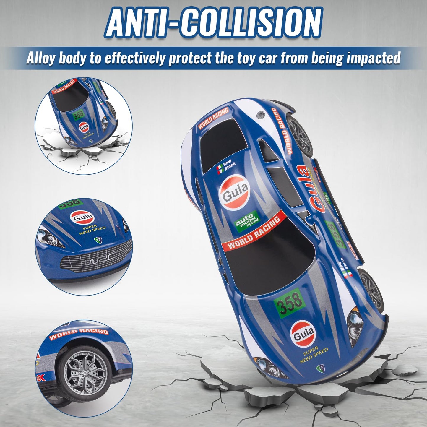 7 Inch Friction Powered Car Toys Set 4 Pack Push And Go Pull Back Race Trucks Toy Cars For Toddlers 1-3 4 5 6 Year Old Boys Girl