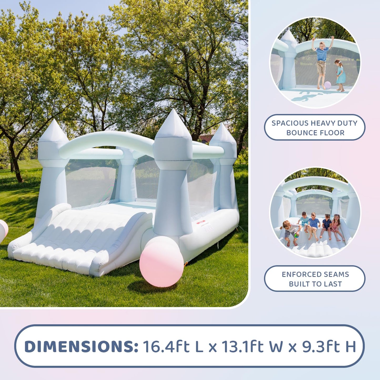 Bounceland Party Castle Daydreamer Mist Bounce House, 16.4 Ft L X 13.1 Ft W X 9.3 Ft H, Basketball Hoop, Ul Strong Blower Includ