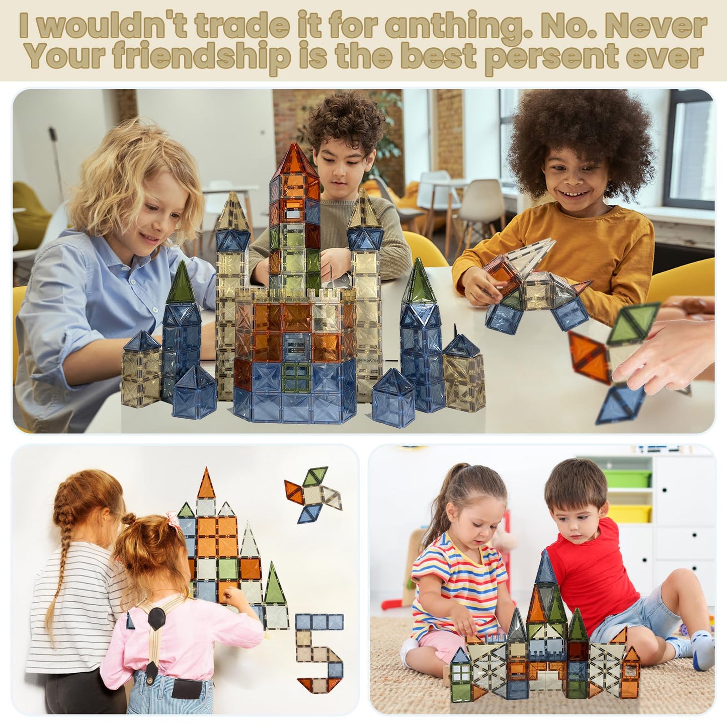 UREC Magnetic Tiles, 100PCS Magnetic Blocks for Kids, 3D Diamond Magnet Tiles Building Blocks for Toddlers, Construction STEM Ma