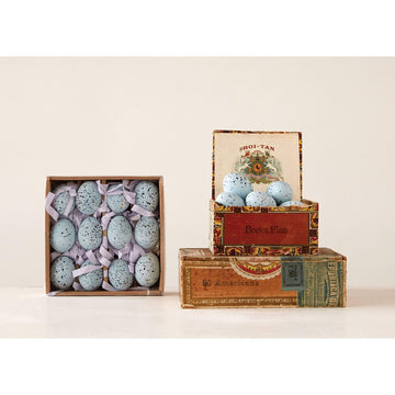 Creative Co-Op Boxed Set Of 12 Blue Speckled Ceramic Robin Eggs