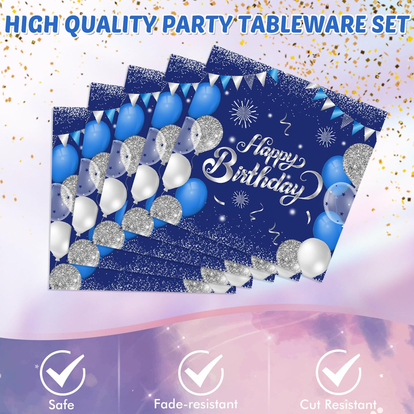 Blue 60Th Birthday Decorations For Men Navy Blue Silver Happy 60Th Birthday Tableware Set Include Happy 60Th Birthday Plates Nap