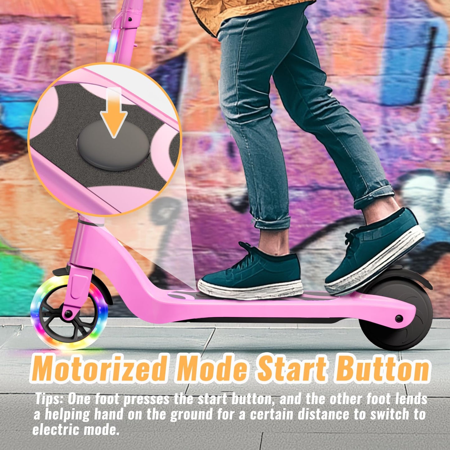 Lieagle Electric Scooter For Kids Age 6-12, 60W Motor, 5Miles Range, 6.2Mph, 5.3 '' Rubber Tires W/Rgb Wheel Lights & 7-Color He