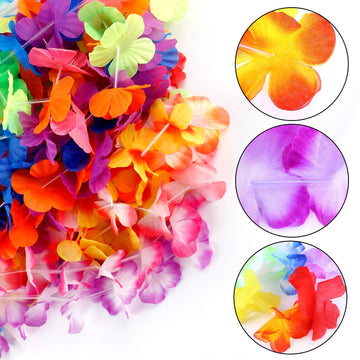 Ginmic Hawaiian Leis, Luau Party Favors,64Pcs Tropical Hawaiian Party Necklace,Hawaiian Plumeria Flower Hair Clip,Headbands And Wristbands, For Kids Or Adults Party Supplies, Summer Beach Vacation,