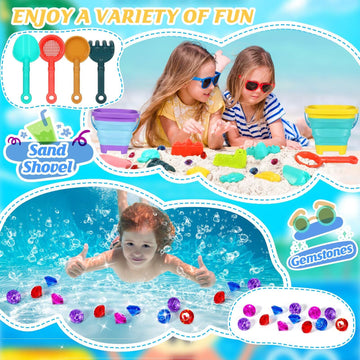 Beach Sand Toys For Kids,Sand Toys With 2 Collapsible Beach Bucket,2 Beach Sifter Shovel,Sand Shovel Set,Sand Castle Kit,Sea Ani