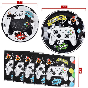 Wernnsai Video Game Party Supplies - 48 Pcs Watercolor Gaming Party Plates And Napkins Disposable Game Lovers Paper Plates Napkins For Boys Gamer Birthday Dinner Dessert Decorations Serves 16 Guests