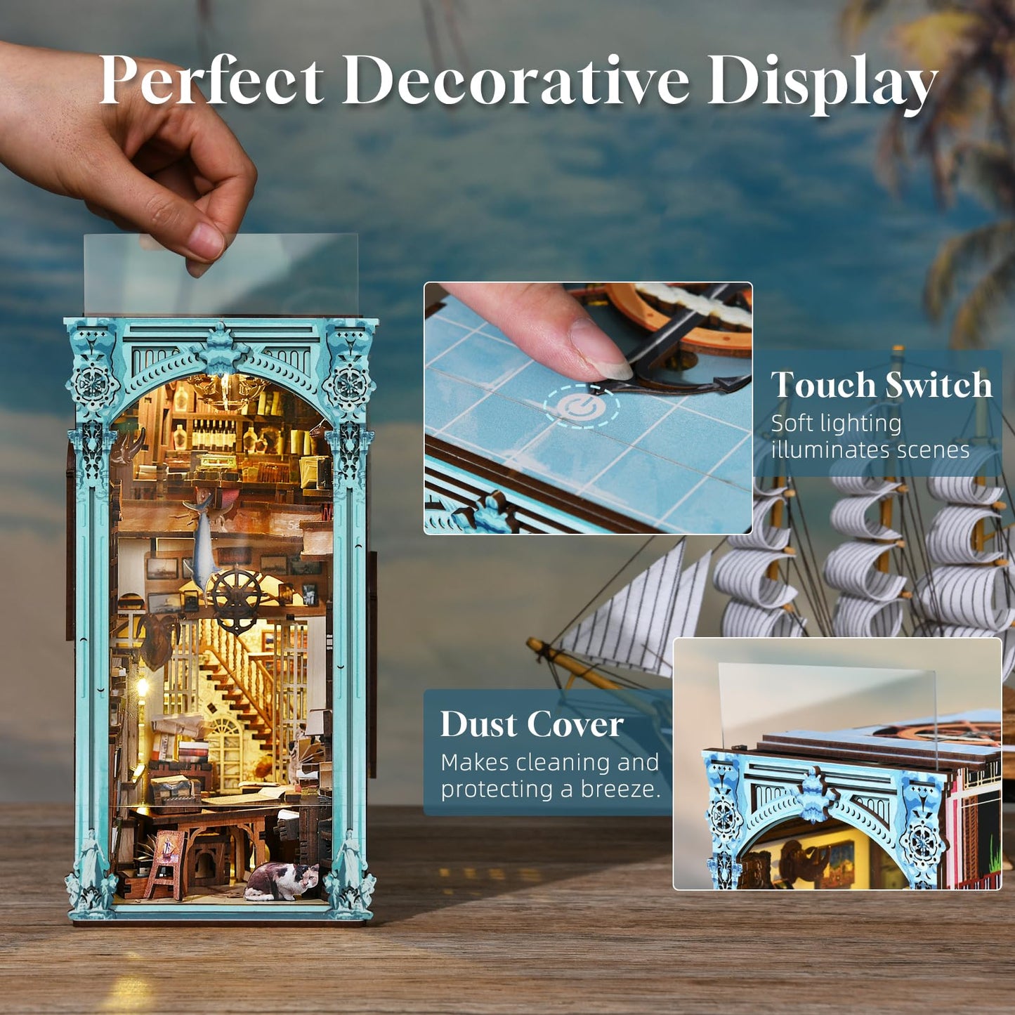 ???????????????? Book Nook Kit, Diy Miniature Dollhouse Booknook Bookshelf Insert Decor, 3D Wooden Puzzles With Led Light For Te