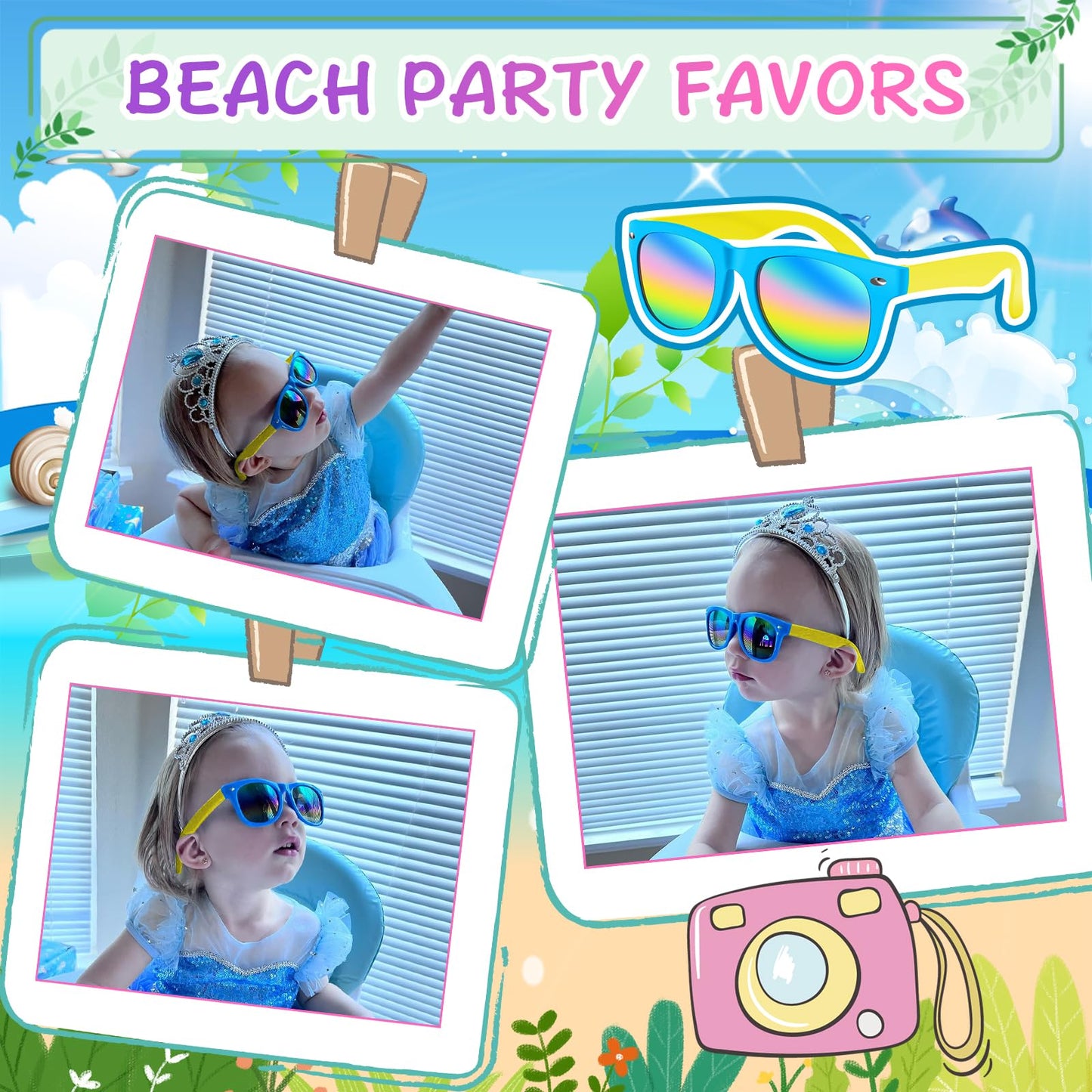 Kids Sunglasses Bulk, Kids Sunglasses Party Favor, 12 Pack Neon Party Sunglasses For Kids, Boys And Girls Age 3-8, Beach Pool Bi