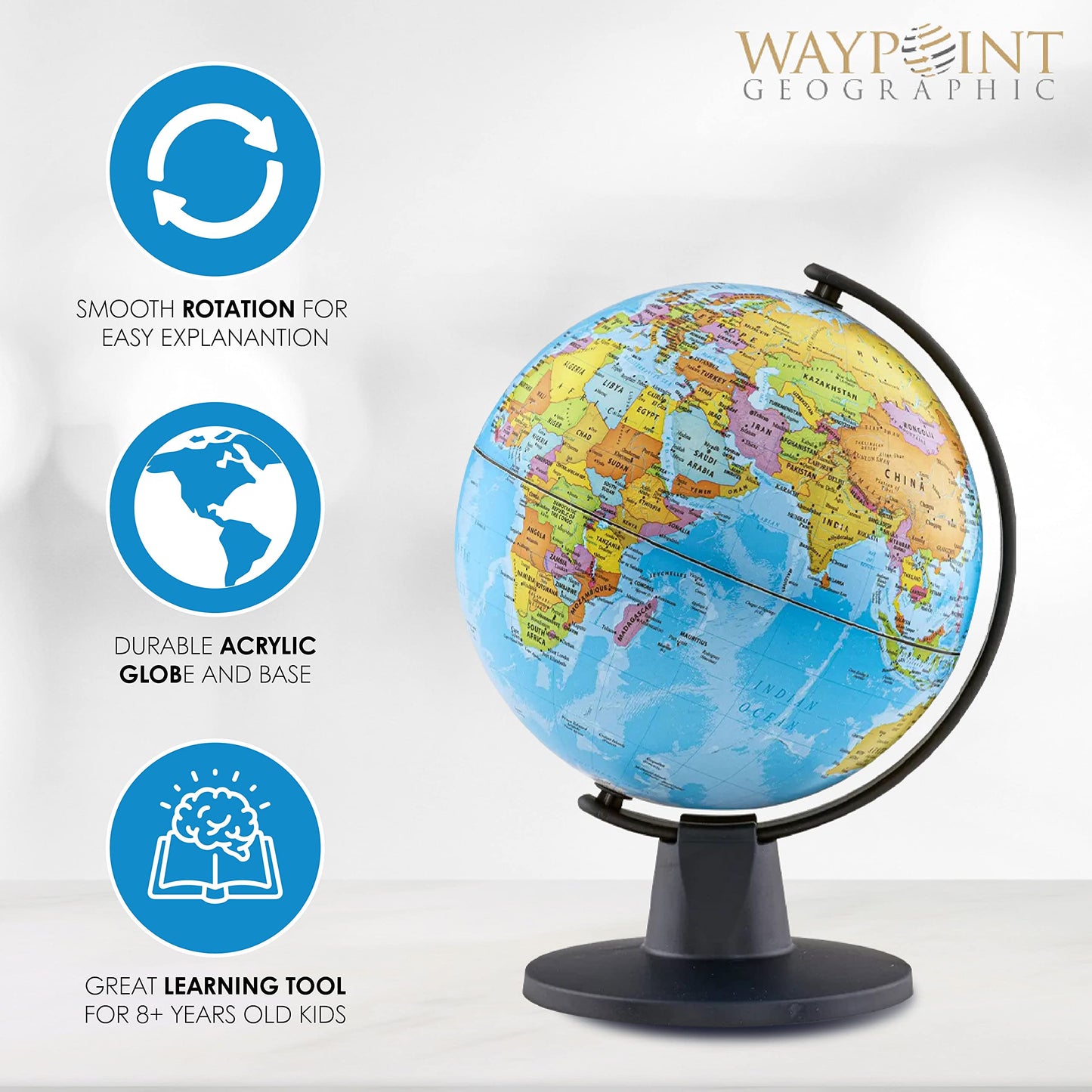 Waypoint Geographic Geoclassic Globe, 6 Ready-To-Assemble Blue Ocean World Globe, Up-To-Date Cartography, Perfect Globe For E