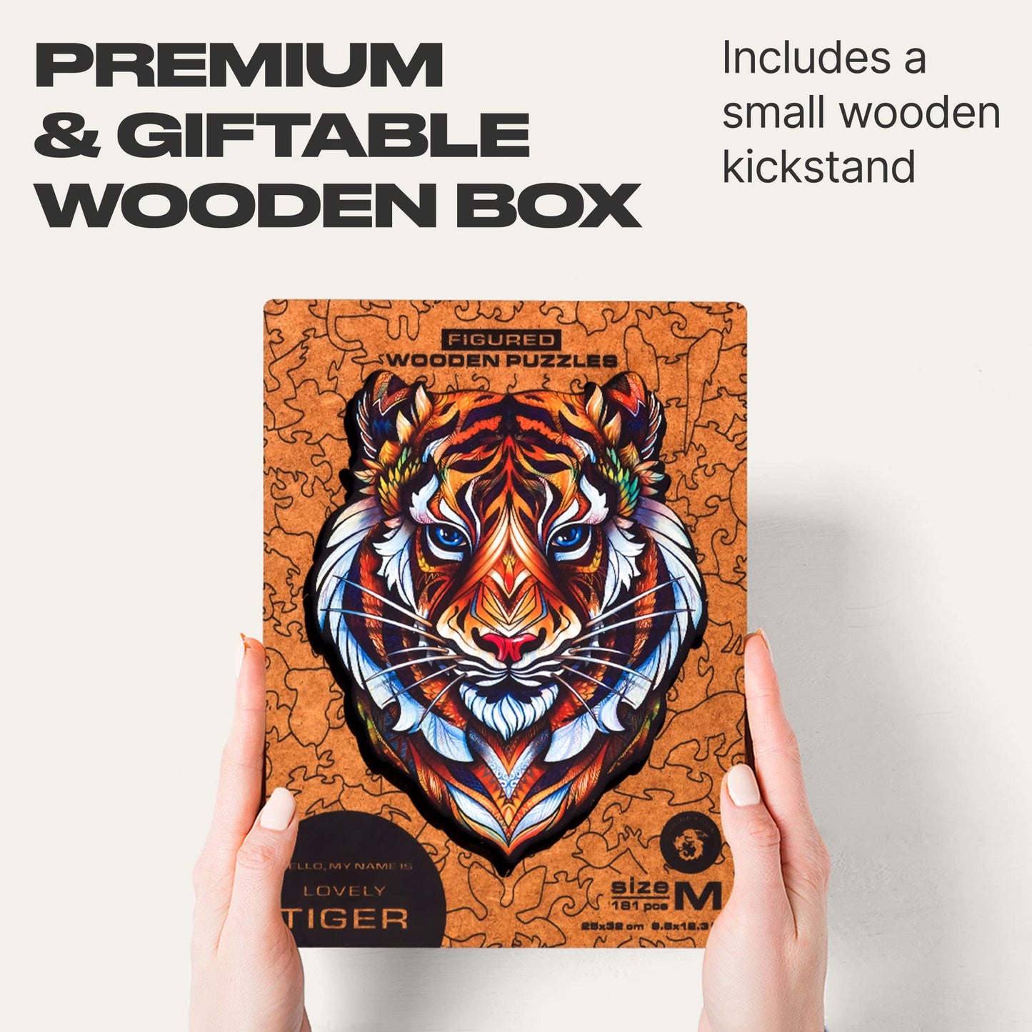 Unidragon Original Wooden Jigsaw Puzzles - Lovely Tiger, 181 Pieces, Medium Size 9.8''X12.3'', Beautiful Gift Package, Unique Sh