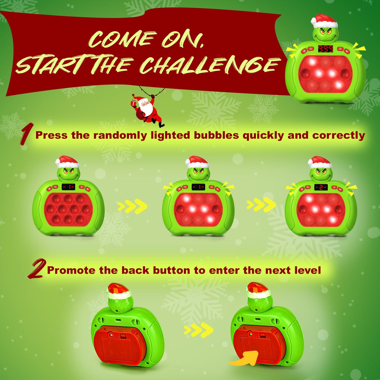 Upgraded Christmas Fast Push Game Console, Handheld Puzzle Game Sensory Toys, Pop Game Fidget Sensory Toys, Pop Bubble Up Toys f