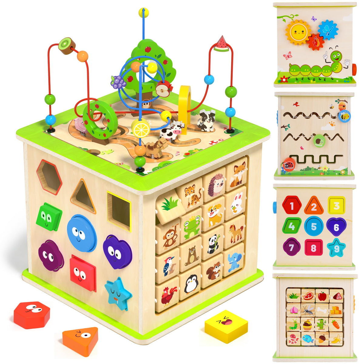 ATOYUS Wooden Activity Cube, 6in1 Montessori Toys for 1+ Year Old Toddler