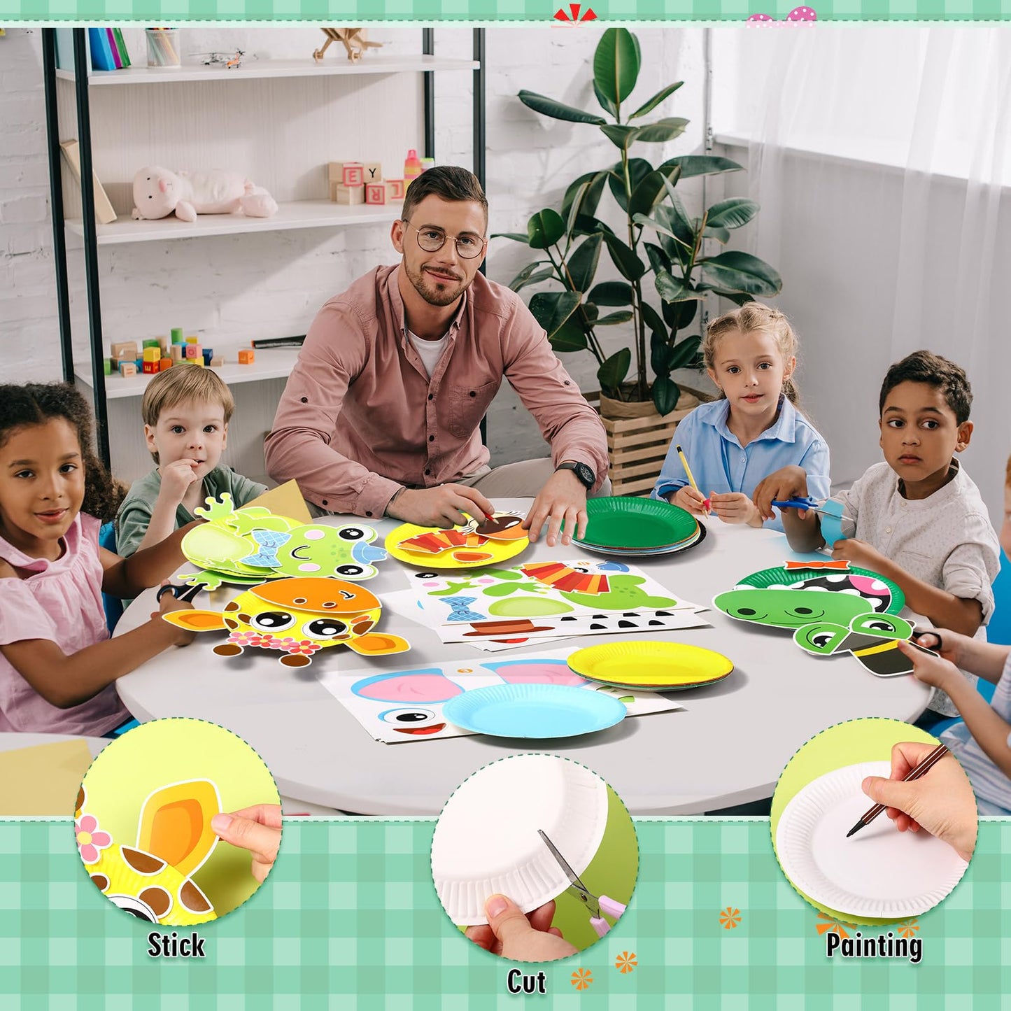 Funnymoom 24 Pcs Arts and Crafts for Kids, Thanksgiving Plate Craft Kits Turkey Arts Craft Christmas DIY Plate Kit for Fall Autu