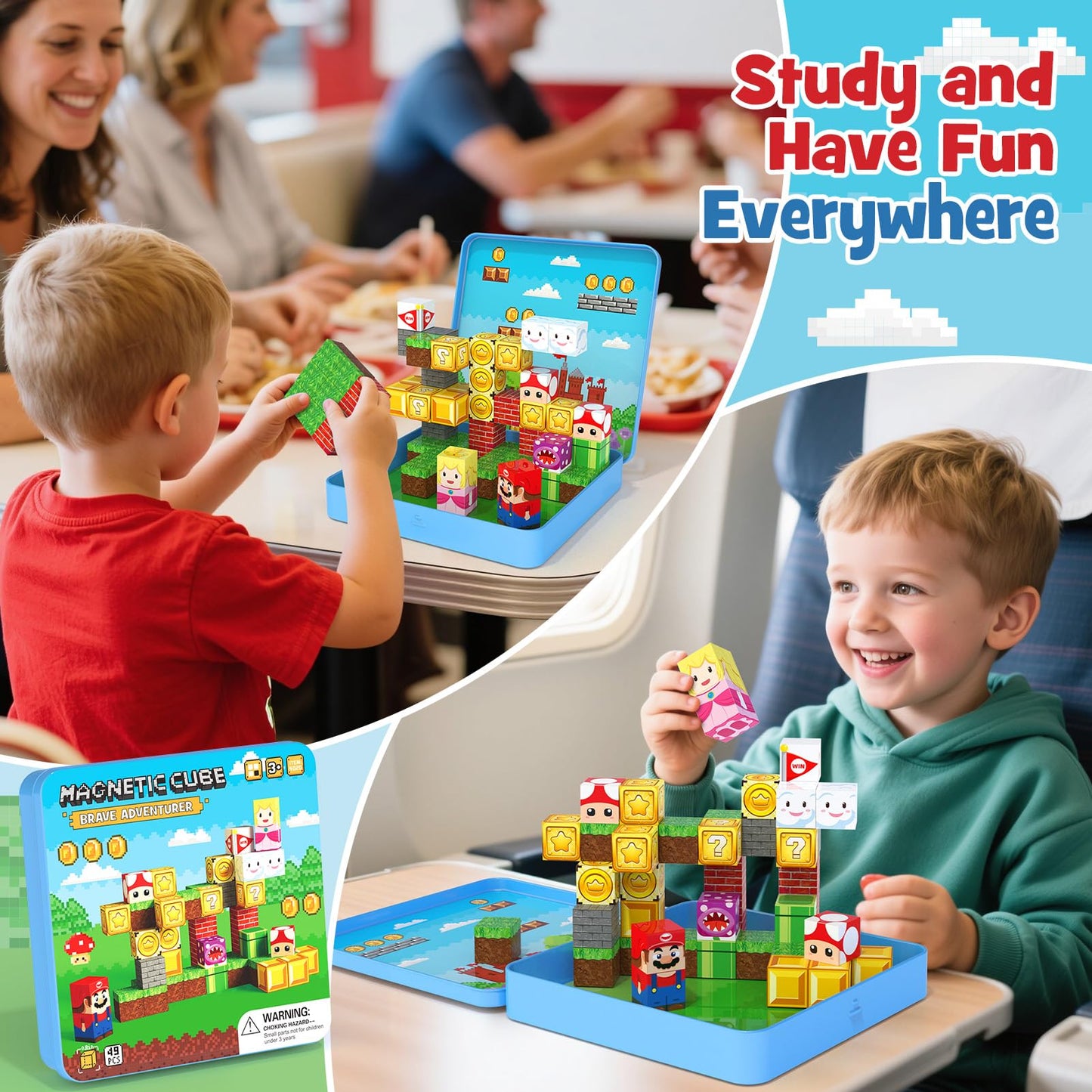 Mini Magnetic Blocks - 49 Pcs Travel Magnet Building Blocks For Toddlers - Stem Educational Magnetic Building Toys With Portable