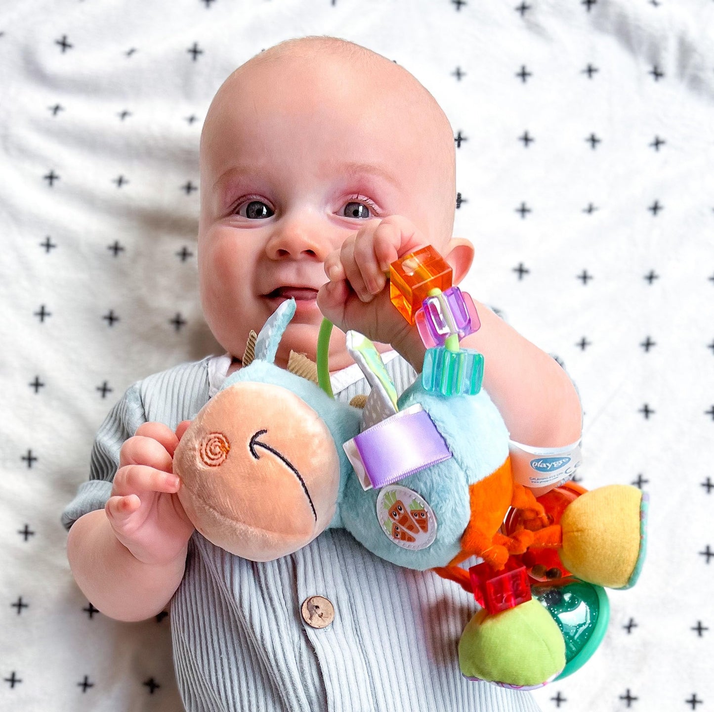 Playgro Light Blue Horse Soft Baby Toys 3-6-12 Months Developmental, 3+ Months Rattles Teething Toys For Babies, Newborn & Infant Sensory Non-Toxic Plush Baby Rattle For Boy Girl Clip Clop Activity