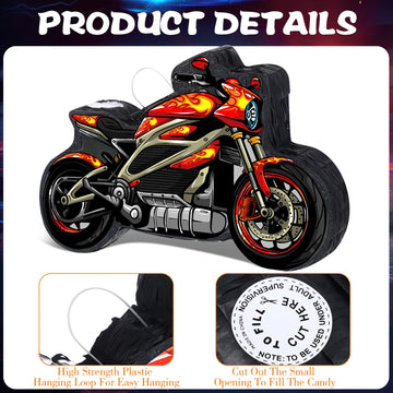 Shappy 3D Red Motorcycle Piñata - Small Race Car Design for Racing Theme Birthday Party with Blindfold, Stick & Confetti